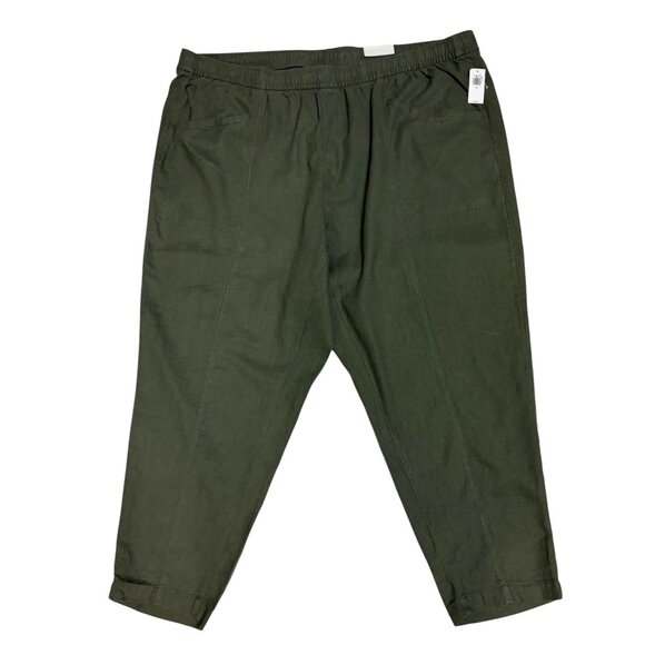 Old Navy Women's Olive Green Linen-Blend Cropped Pants 3X Elastic Waist NWT - Picture 1 of 6
